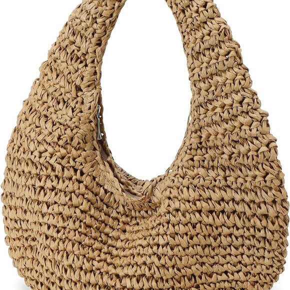 Women's Straw Woven Hobo Bag Summer Beach Casual Chic Gift - Picture 3 of 7